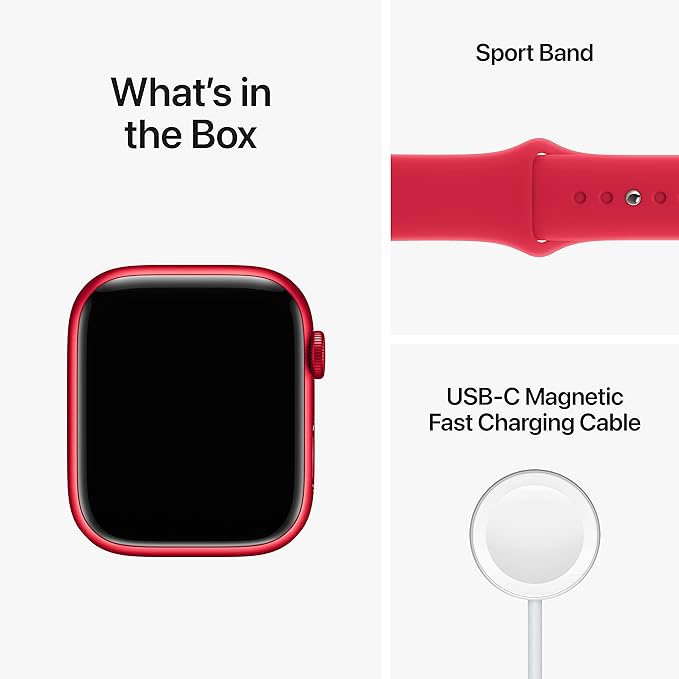 Apple Watch Series 8 [GPS, 45mm] - Red Aluminum Case with Red Sport Band, M/L (Renewed)