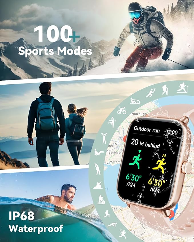 Smart Watches for Women, Smart Watch for iPhone and Android Phones Compatible, Alexa Built-in, 1.8" Fitness Watches for Women, 2 ATM Waterproof/Bluetooth Call, Heart Rate/Sleep Monitor, Pink