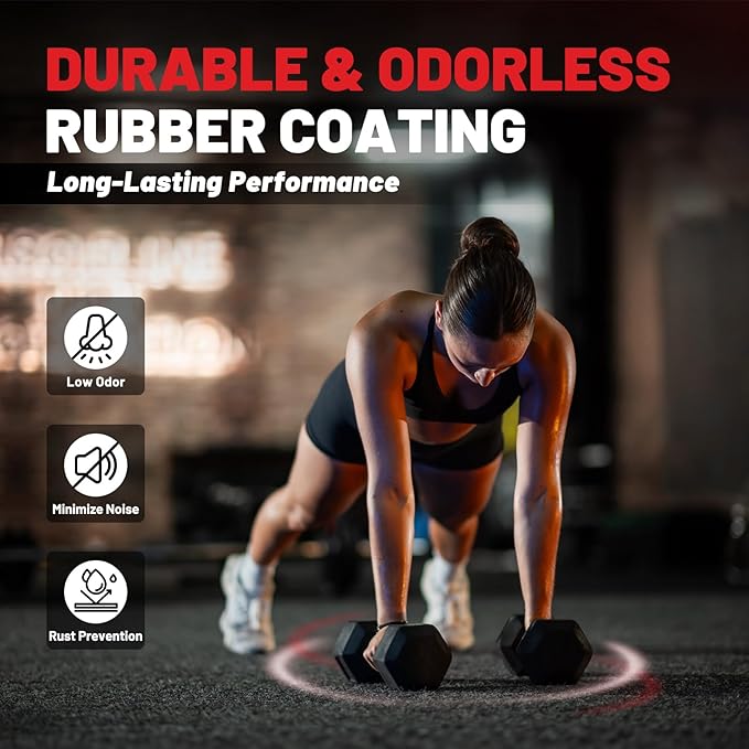 PAPABABE Hex Dumbbell Set with Rubber Grip 2.5-125lb, Odorless Rubber Coated Weight Fixed Dumbbells Set of 2, Weights for Women at Home, Hand Weights for Home Gym & Strength Training,Pesas Para Ejercicios
