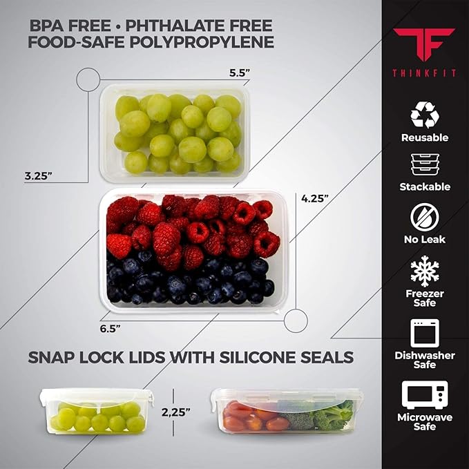 ThinkFit Insulated Meal Prep Lunch Box with 6 Food Portion Control Containers - BPA-Free, Reusable, Microwavable, Freezer Safe - With Shaker Cup, Pill Organizer, Shoulder Strap & Side Pocket (Purple)