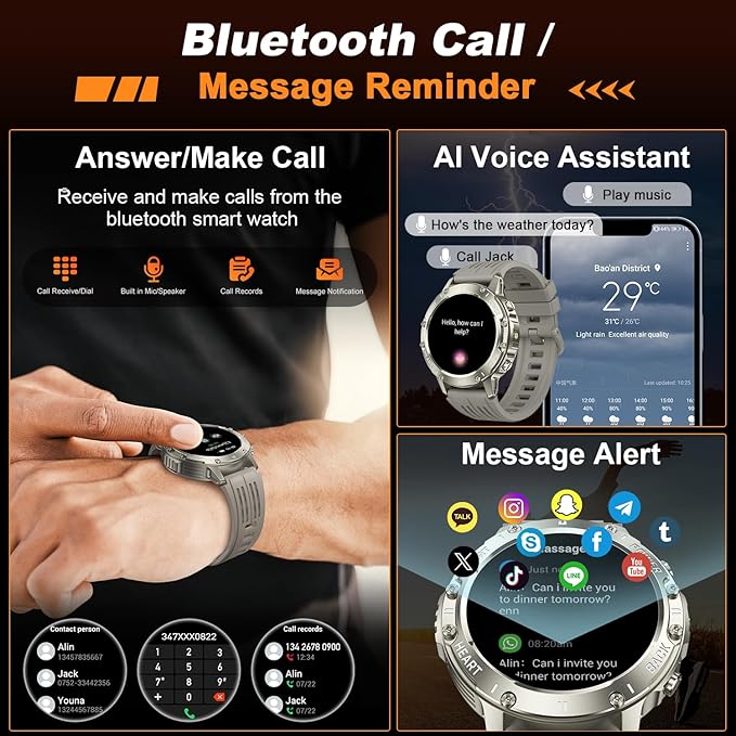 zhizhi Smart Watch for Men Fitness Tracker: Smart Watches for Android Phones iPhone Bluetooth Waterproof Make Answer Call Digital Mens Watches Heart Rate Monitor Running Smartwatch Samsung Compatible