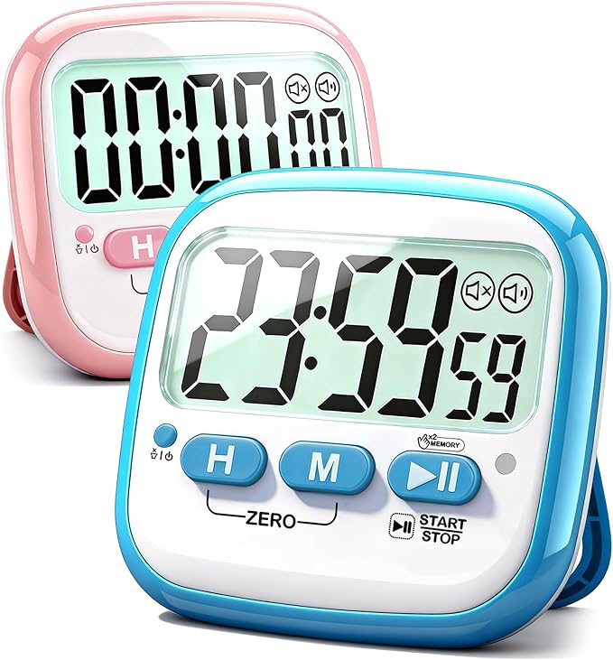 Antonki 2 Pack Classroom Timers for Kids Teachers, Magnetic Countdown Digital Kitchen Timer for Cooking, Study, Exercise, Games, Time Mangement - Loud/Silent Mode - Battery Included