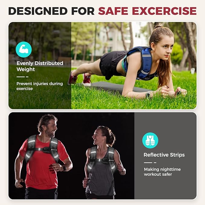 BAGAIL Comfort-Fit Weighted Vest for Woman, Even Weight Distribution, Faster Weight Loss, No-Chafe or Bounce for Walking & Running with Detachable Phone Pouch & Reflective Stripes (Available 5-30lbs)