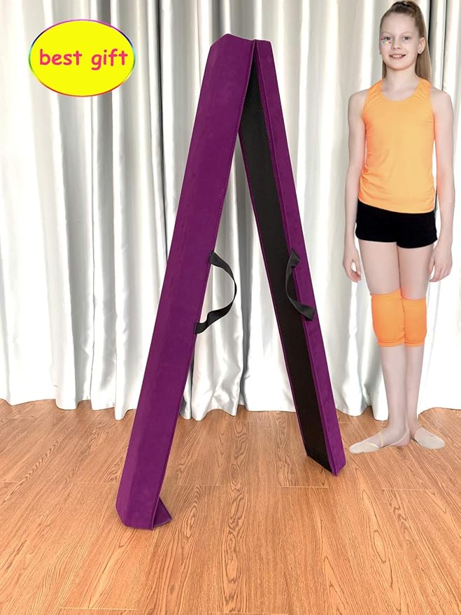 MARFULA 6 FT / 8 FT / 9 FT Folding Gymnastics Beam Foam Balance Floor Beam - Extra Firm - Suede Cover - Anti Slip Bottom with Carry Bag for Kids/Adults Home Use