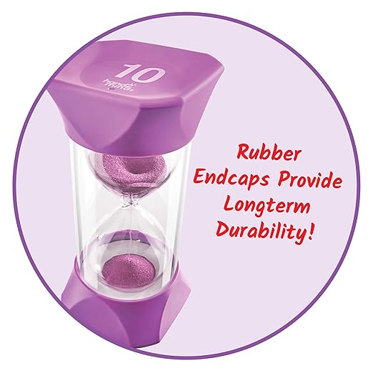 hand2mind Jumbo 1, 2, 5, and 10 Minute Sand Timer Set with Soft Rubber End Caps, Hourglass Timer, Visual Timer for Toddlers, Calm Down Corner, Time Out Timer, Large Classroom Timer (Set of 4)