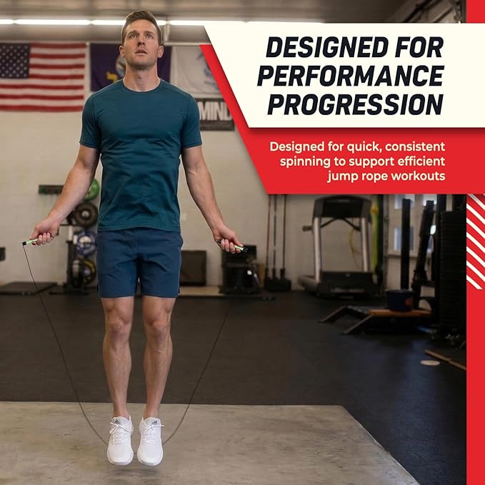 Elite Jumps Surge Professional Speed Rope for Double Unders - Patented Dual Bearing Ultra Light-Weight Handle for Premium Spin Control and Kink-Resistant Cable for fast Speed Jump Rope