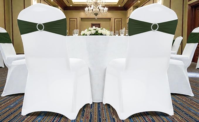 MDS Pack of 100 Spandex Chair Sashes Bow Premium Stretch Chair Cover Band with Buckle Slider Universal fits Elastic Dining Chair Ties for Wedding Party Banquet Events Decoration - Olive Green