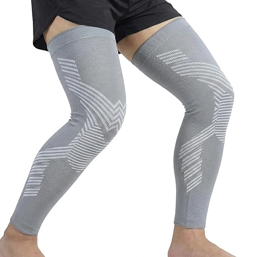 NuCamper Full Leg Compression Sleeves for Men and Women,2 Pack Legs Sleeves Long Knee Brace Support for Running, Basketball, Cycling, Workout, Sports - Gray,XL