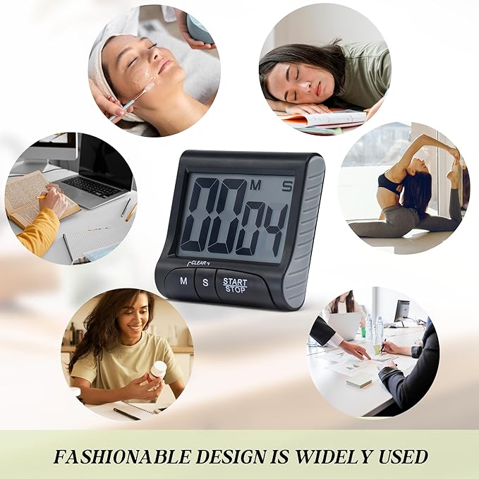 Large LCD Display Kitchen Timer -Magnetic Digital Timers,Loud Alarm,Memory and Fast Forward Function,Cooking Timers for Kitchen,Gym, Meeting, Classroom,Study,Work,Outdoor Activities(Black)