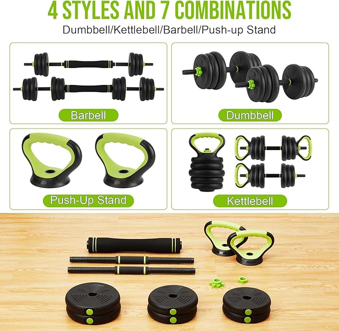 44/66/88 Lbs Adjustable Dumbbell Set, 4-in-1 Free Weights Set with Connector, Fitness Exercise Equipment Used As Barbell, Kettlebells, Push Up Stand, Weights Set for Home Gym Suitable Men/Women