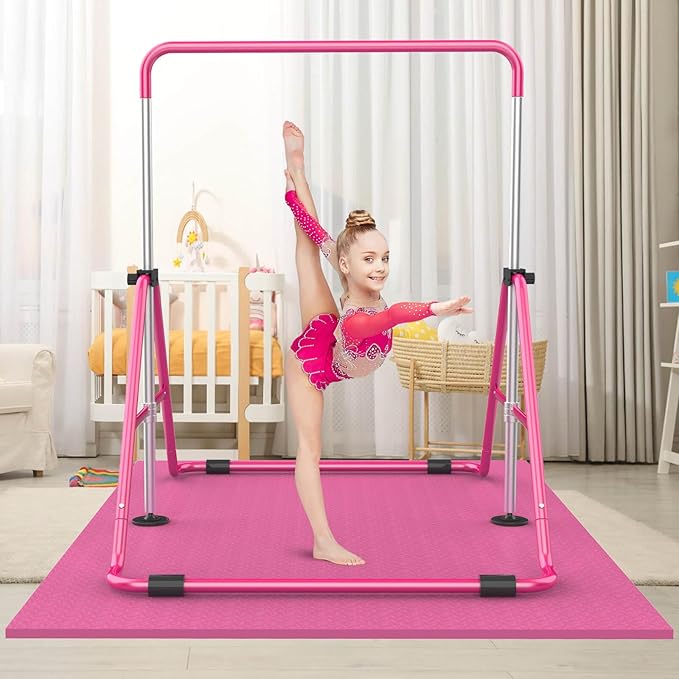 Gymnastic Bars for Kids with Adjustable Height, Folding Gymnastic Training Kip Bar, Expandable Horizontal Bar for Home