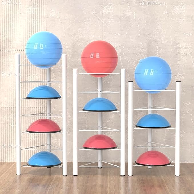 Basketball Organizer Display Rack 1.9 1.7 1.5 1.2 M Tall Half Balance Ball Holder, Stability Organizer for Bosu Slam Bowling Medicine Balls, Save Space (White 7)
