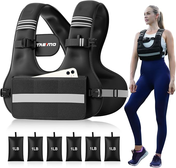 Adjustable Weighted Vest for Women Men, 6-12lb/12-20lb/20-32lb Comfort Fit - U-Shaped Ergonomic Weight Vest with 6 Removable Iron Sandbags, Large Front Mesh Pocket & Reflective Strips, Ideal for Running, Walking, Strength Training, HIIT, Cardio Workouts
