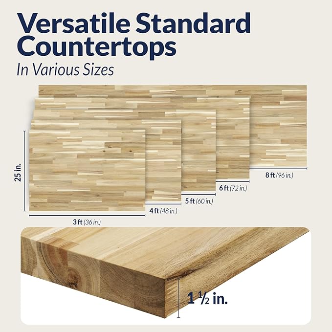 Howizz Acacia Butcher Block Countertop 60 x 25 x 1.5 Inches, Unfinished Solid Wood Table Top for DIY Desk Top, Workbench Top, Kitchen Countertop