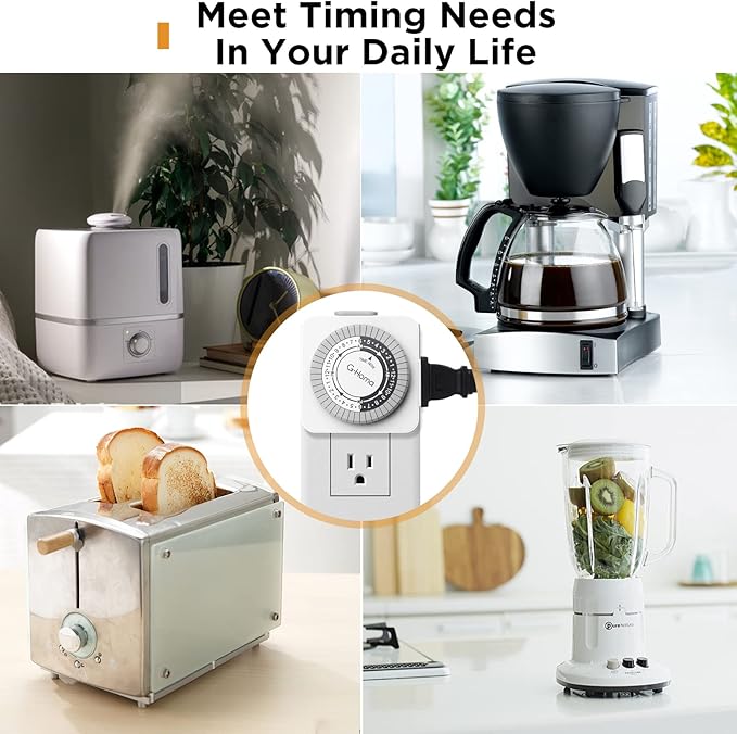 G-Homa Timers for Electrical Outlets,24 Hour Indoor Plug-in Mechanical Timer,30 Minute Intervals, Daily On/Off Cycle,1 Polarized Outlet, for Grow Light,Christmas Lights, Lamps (ETL Listed) 2 Pack