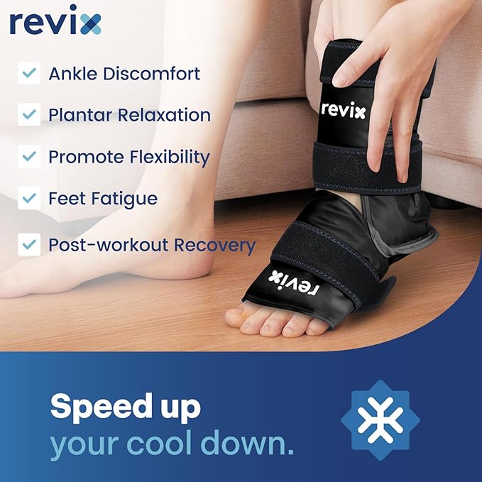 REVIX Ankle Ice Pack Wrap for Foot Discomfort Soothing, Reusable Gel Ice Packs with Cold Compression Therapy, Cold Wrap for Enhanced Comfort and Post-Workout Recovery, Black