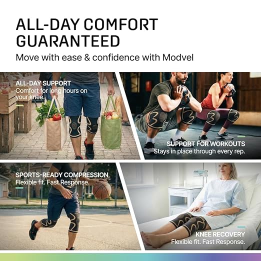 Modvel 2 Pack Knee Brace for Women & Men - Knee Support for Walking, Knee Compression Sleeves for Pain Relief, Knee Sleeves for Women, Knee Sleeves for Men, Knee Brace for Sports, Workouts & Arthritis