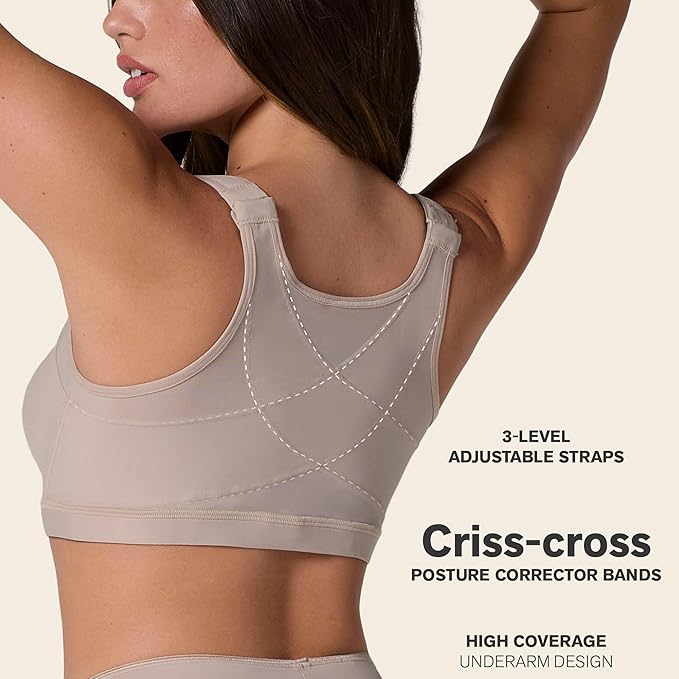 Leonisa Multi-Functional – Posture Corrector Bra Wireless Front Closure Bra for Women Full Coverage