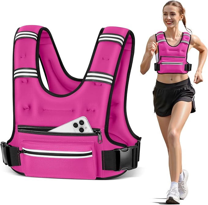 Weighted Vests for Women Men, 8 12 16 20 lb Weighted Vest with Storage Pockets, Rucking Vest with Reflective Stripe, Adjustable Straps Weight Vest for Running, Walking, Workout, Training