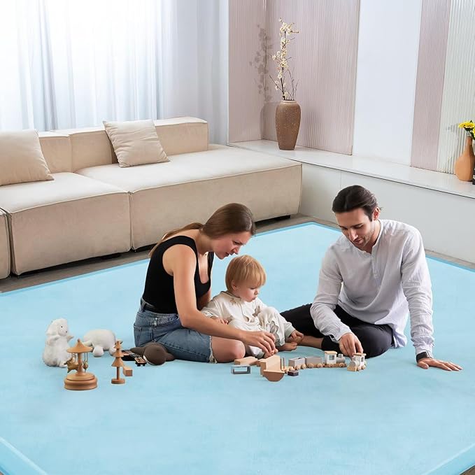 Baby Play Mat for Floor Nursery Muscle Area Rug Playroom Rug 47"x47" Memory Foam 1.3" Thick Crawling Mat for Babies,Toddlers, Infants,Kids(Ice Blue)
