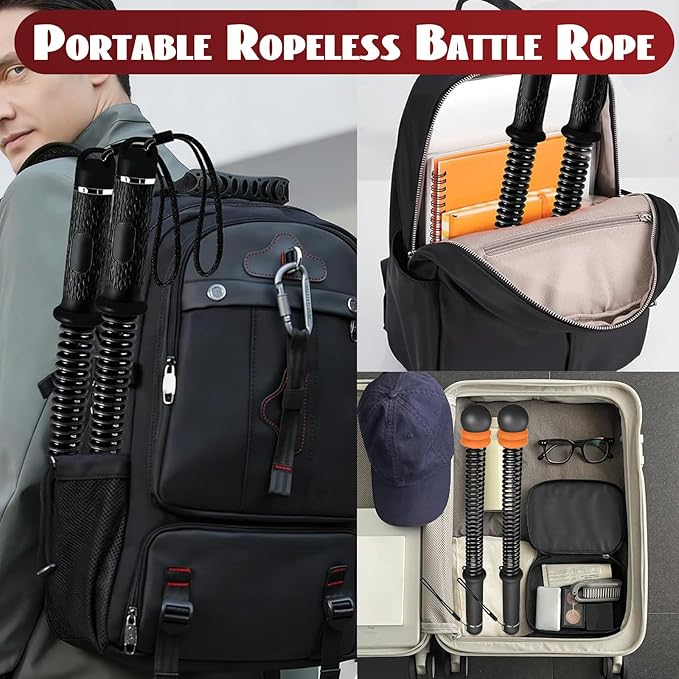 Ropeless Battle Ropes for Home Gym-PortableCordless Training Rope Fitness Equipment for Men & Women,Weighted WorkoutRopes for HIIT,Versatile Exercise Equipment for Home and Travel Exercise (Black)