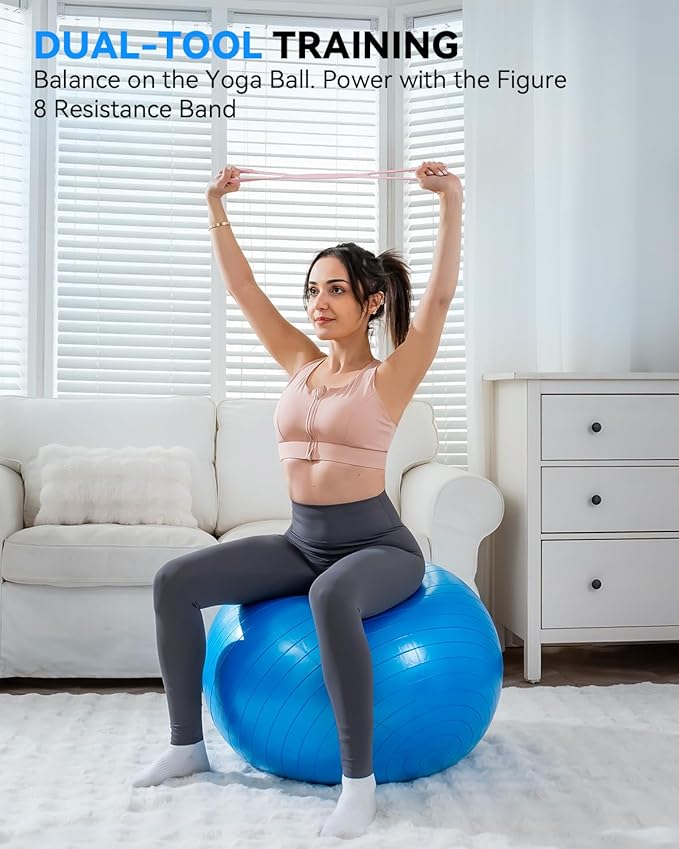 Exercise Ball - Anti-Burst Yoga Ball for Pilates, Pregnancy & Core Stability - Ergonomic Office Desk Ball Chair & Physical Therapy Equipment, Quick Pump Included