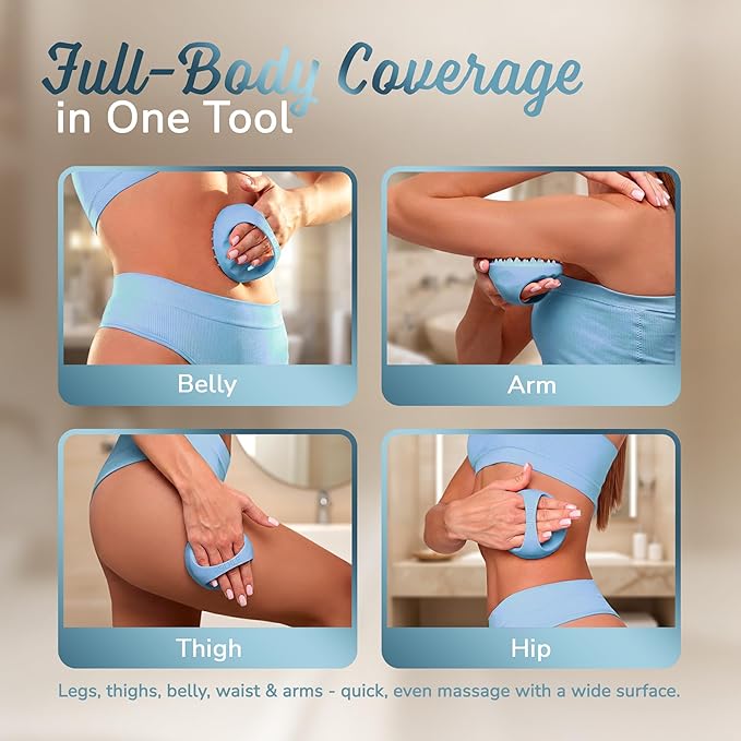 Cellulite Massage Tool & Lymphatic Drainage Massager - Silicone Anti Cellulite Massage Brush for Body Sculpting with Ergonomic Handle - Cellulite Remover for Legs, Thighs and Belly - Blue