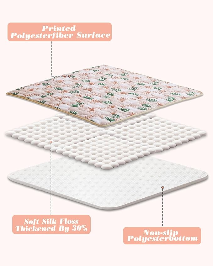 Viviland Baby Mats for Floor, 50x50 Inch Playpen Mat, Thick Cushioning Padding Playmat for Baby and Toddlers Infants, Non-Slip & Machine Washable, Green Leave