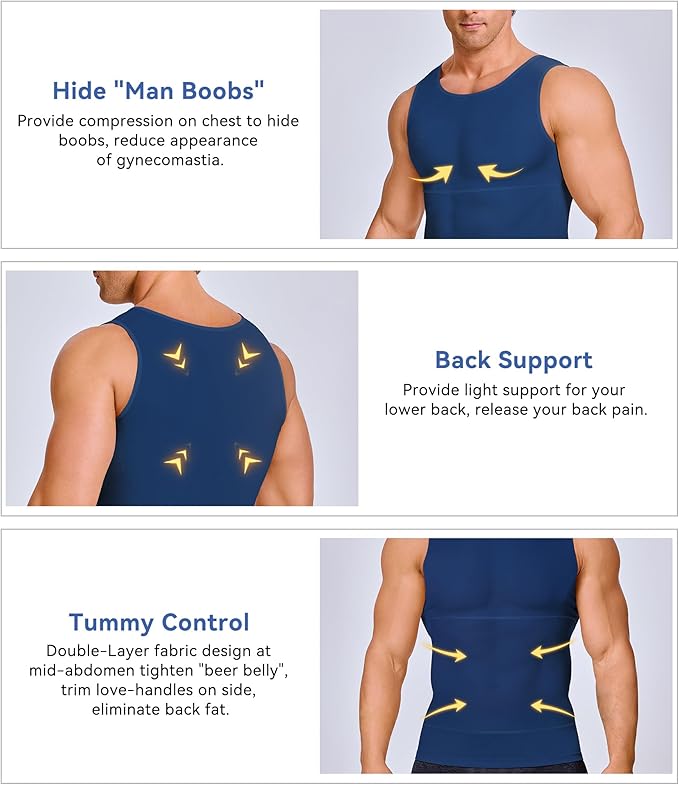 Mens Compression Shirt Slimming Body Shaper Vest Workout Tank Tops Abs Abdomen Undershirts