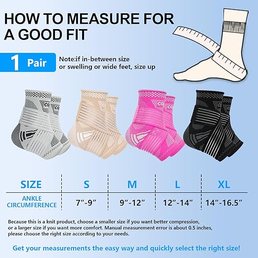 DRNAIETY Copper Ankle Brace for Men & Women - 1 Pair Adjustable Ankle Support Compression Sleeve for Plantar Fasciitis, Achilles Tendonitis, Foot Pain, Swelling, Sprains - Everyday Use (Black, Medium)
