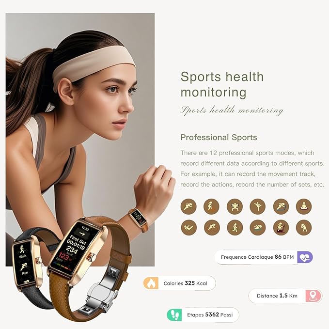 Elegant Smart Watch for Women Fitness Tracker with Step Counter Calorie Tracker Heart Rate Monitor Sleep Tracker IP68 Waterproof Activity Tracker Bracelet with AMOLED Touchscreen for iOS Android