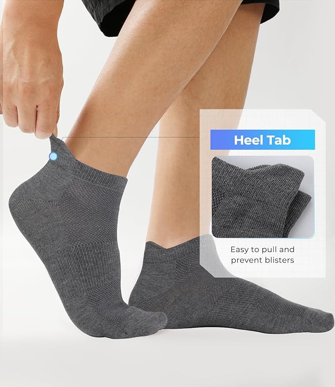 BAMBOO COOL Men's Ankle Socks Athletic Low Cut Heel Tab Cushioned Moisture Wicking, Running Arch Support Breathable, 8 Pack