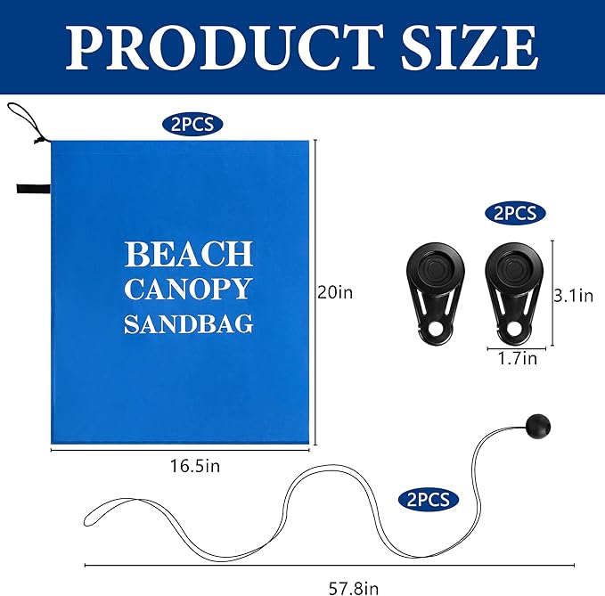 DECOHS 2 Pack Beach Canopy Wind Assist Kit, 20" x 16.5" Breeze Wind Sun Canopy Weights, Beach Shade Accessories Sun Shelter Sandbags Anchor for Fixing Outdoor Shade Tents (Canopy Not Included)