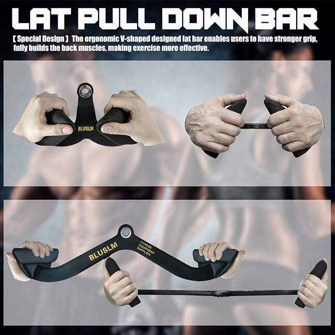 LAT Pull Down Bar for Cable Machine, LAT Pulldown Attachments T-bar V-bar Cable Attachment for Gym, Back Tricep Strength Training Handle