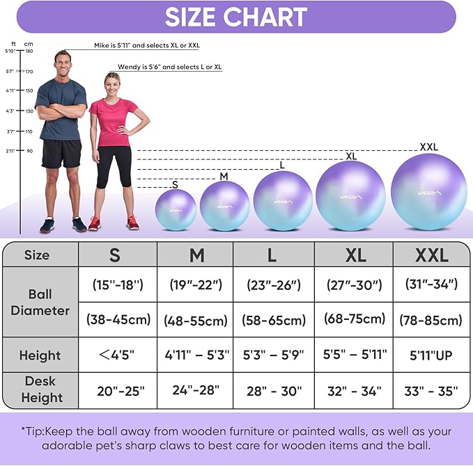 APEXUP Yoga Ball Exercise Ball Anti Slip Heavy Duty for Fitness, Balance & Core Workout, Balance Training, Pregnancy & Physical Therapy, 5 Sizes