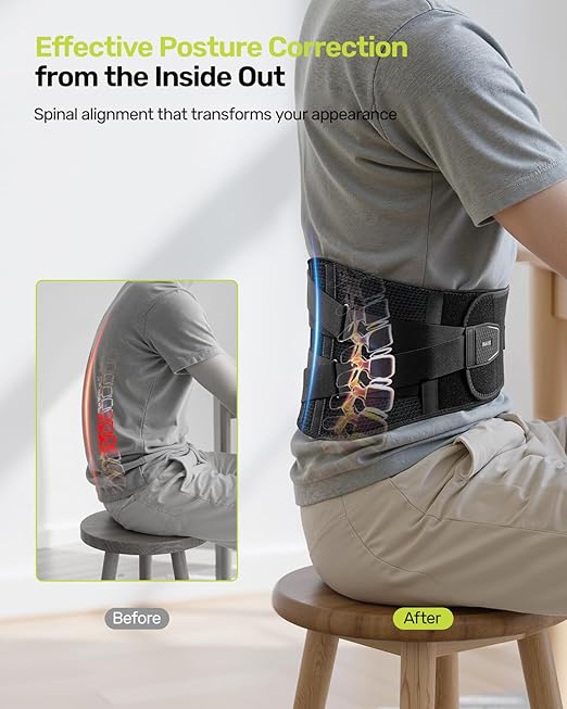 RAKIIE Back Brace for Lower Back Pain Relief for Women Men, Back Support Belt with 7 Stays for Lifting at Work, Breathable Soft Lumbar Support with 3D Support Removable Pad for Herniated Disc, Gray Size XXL (Waist: 51.2"-62.9")