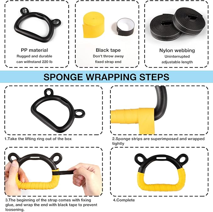 EXQ Home Kids Gymnastic Rings Pull up Rings for Chlidren Exercise,Indoor Gym Ring,Kids Gymnastics Rings with Adjustable Straps,Load Bearing 220lb(NO Bar)