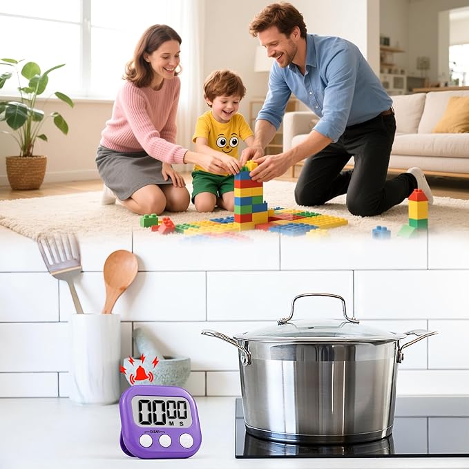 Timer for Kids Teachers Supplies Digital Kitchen Timers for Cooking Large Magnetic Classroom Timer 4Pack-Blue Purple
