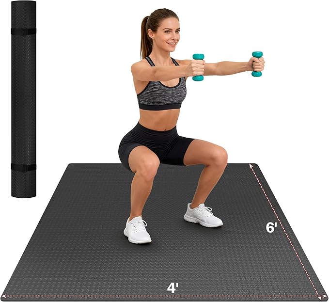 Stepwaver Extra Large Exercise Mat, 6'x4'/7'x5' /8'x5' (6mm) Thick Workout Mat for Home Gym & Garage Flooring, Shoe-Friendly, Non-Slip, Ultra Durable, Thick Large Workout Mats for Home Workouts