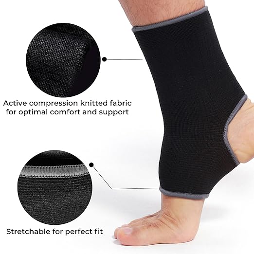 NEOTech Care Ankle Support Sleeve (1 Unit) - Open Heel, Light, Elastic & Breathable Knitted Fabric - Medium Compression - For Men, Women, Kids - Right or Left Foot - Black Color (Size S)