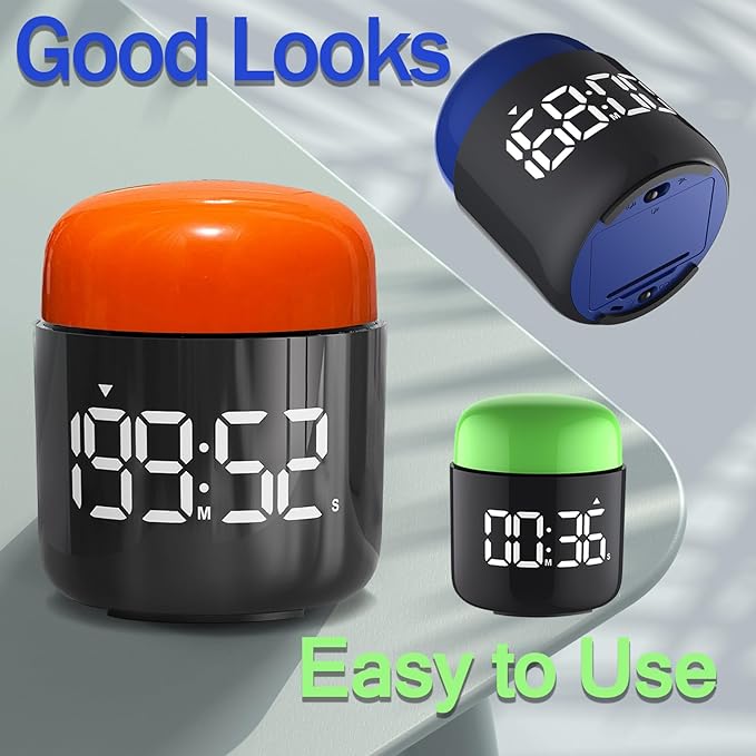 Large Display Digital Timer Stopwatch, Retro Manual Twist Table Count Down & Up Game Timer, Easy to use, Night Light Silent & Sound Timers for ADHD Study Work Kitchen Classroom Yoga Gym (Tangerine)