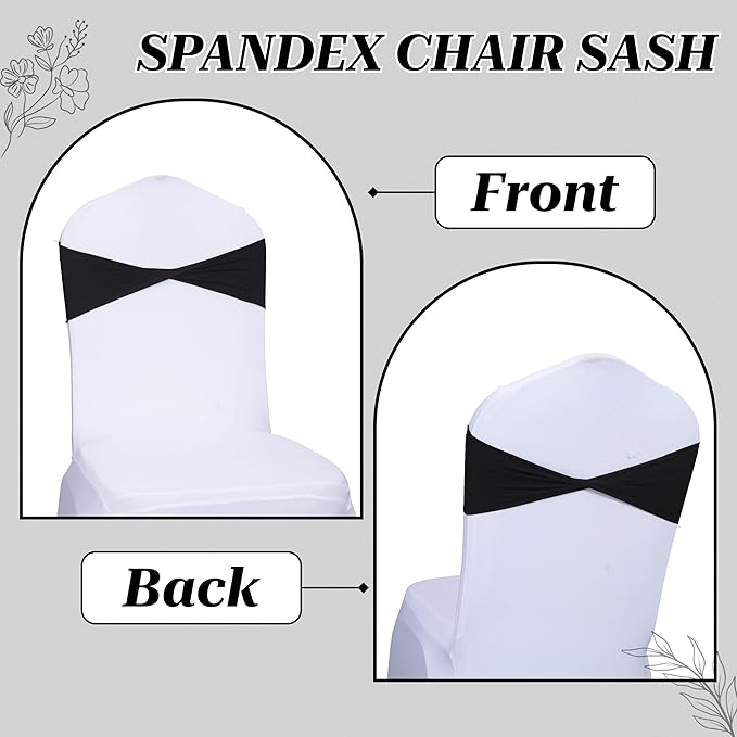 VDS Pack of 100 PCS | Black | Spandex Chair Sashes Bows Without Buckle | Stretch Elastic Banquet Universal Folding Chair Band Tie with for Wedding Party Conference Celebration Event Decoration