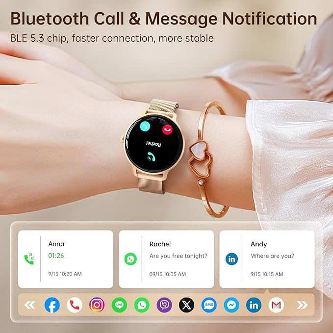 Smart Watch for Women, 1.27" AMOLED Screen Smartwatch with Answer/Make Call for iPhone/Android/Samsung, Fitness Tracker with 120+ Sport Modes, Heart Rate/Sleep/Health Monitor, IP68 Waterproof, Gold