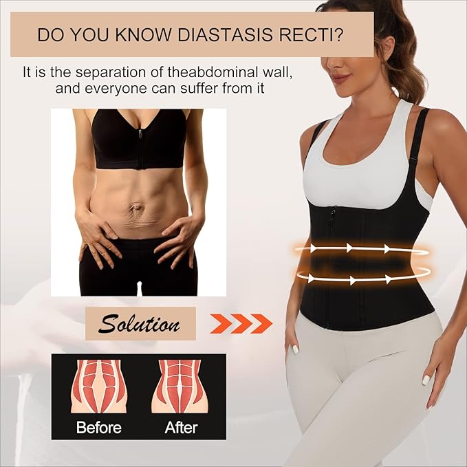 YADIFEN Waist Trainer for Women,Zipper Corset Body Shaper for Tummy Control Neoprene Cincher Sweat Sauna Vest Tank Top