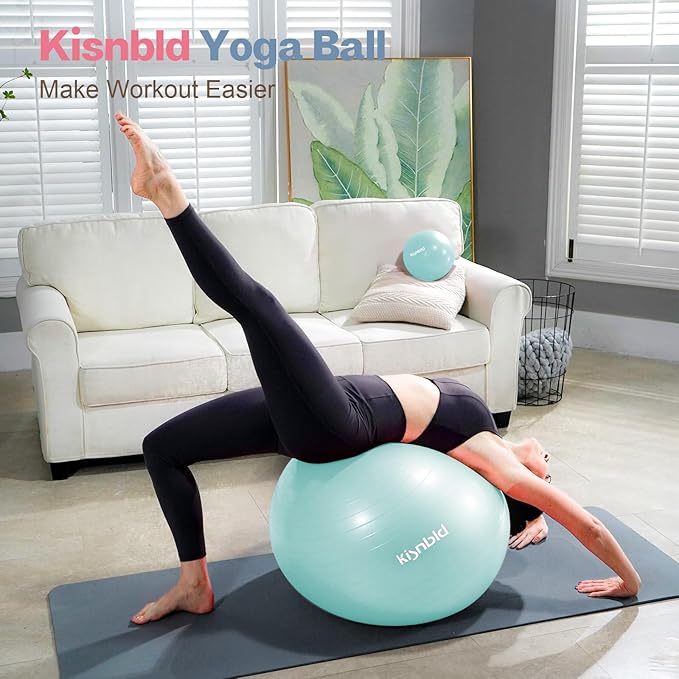 kisnbld Exercise Ball, Extra Thick Yoga Ball for Workout Pregnancy Stability, 4 Sizes Anti-Burst Balance Ball with Foot Pump - Heavy Duty Fitness Ball Chair for Office, Home & Gym