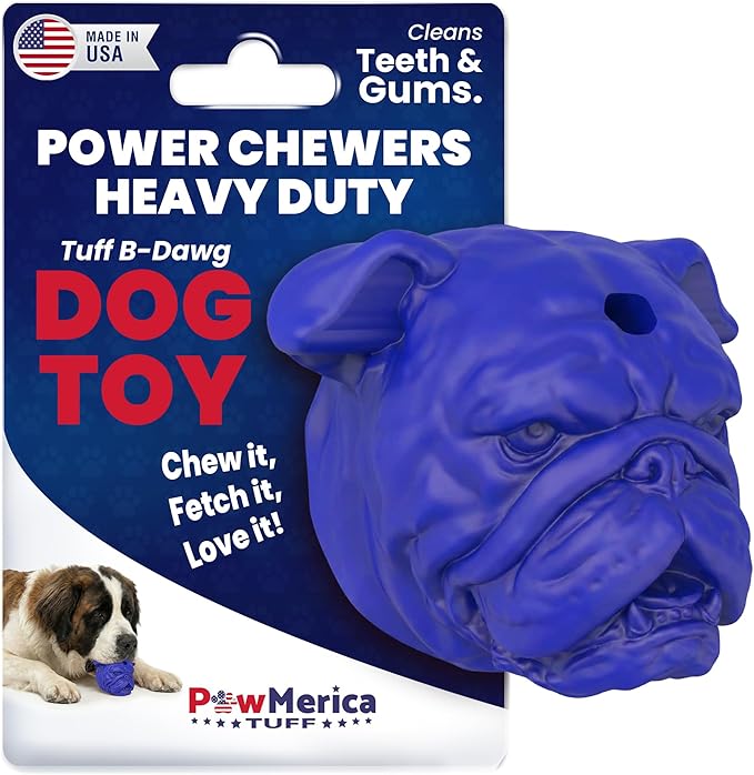B-Dawg – Indestructible Dog Toy for Aggressive Chewers – Bulldog Shape for Interactive & Engaging Play – Cleans Teeth & Massage Gum – Pet-Safe & Made in USA (3.75 x 3.75 x 3.75 Inches)