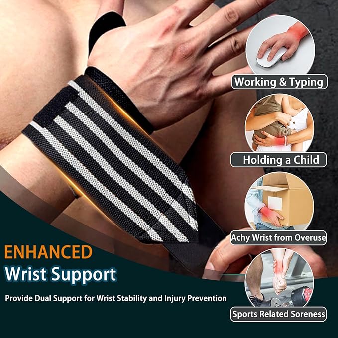 Wrist Wraps for Weightlifting 18" Professional Gym Wrist Straps for Lifting with Heavy Duty Thumb Loop Support for Powerlifting,Bench,Cross Training, Elastic Wrist Brace for Men Women Work Out