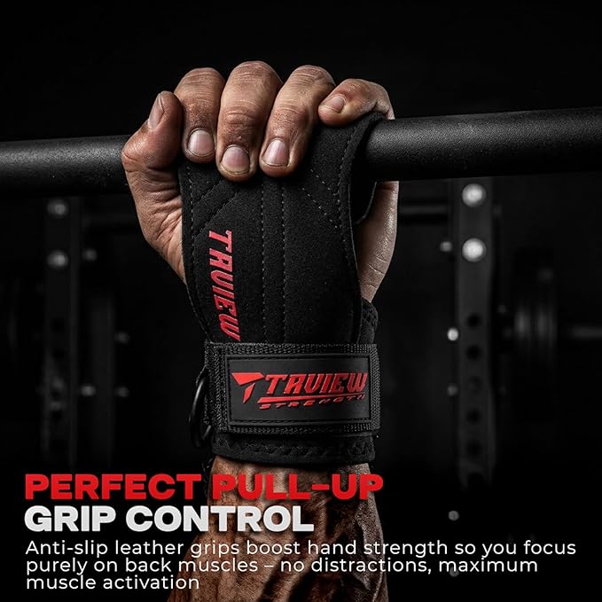 Wrist Straps for Weightlifting With D Ring,Double Layer Leather Wrist Strap For Deadlift And Powerlifting, Adjustable Neoprene Padded Gym Workout Lifting Hooks