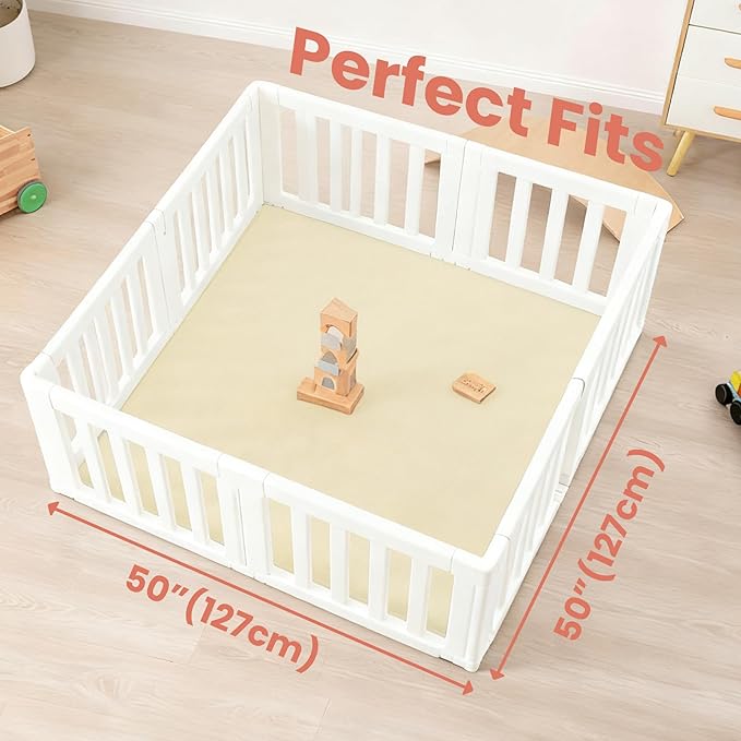 Huloo Sleep Baby Play Mat for Floor,1.3" Thick Elasti-Foam 50"×50" Playpen Mat for Tummy Time,Water Repellent Soft Coral Velvet for Toddler,Infant,Kids,Non-Slip Backing Safe for Crawling(Vanilla)