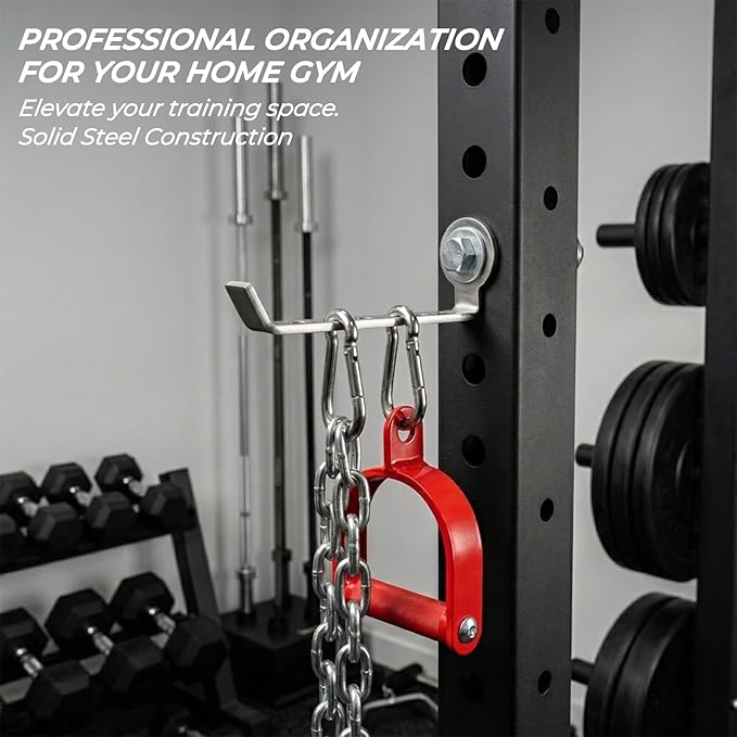 Squat Rack Hooks for 5/8" & 1" Holes, Stainless Steel Storage Hangers with Spacer, Rack Organizer for Cable Attachments, Resistance Bands & Gym Accessories